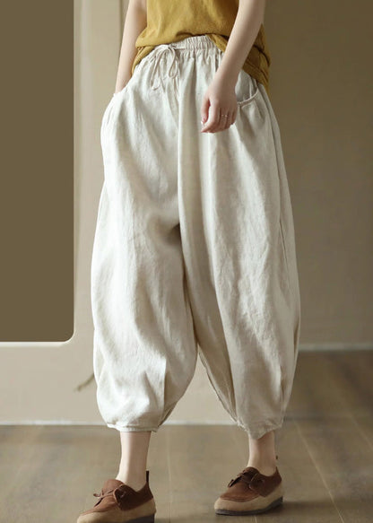 Organic Orange Elastic Waist Linen Crop Pants