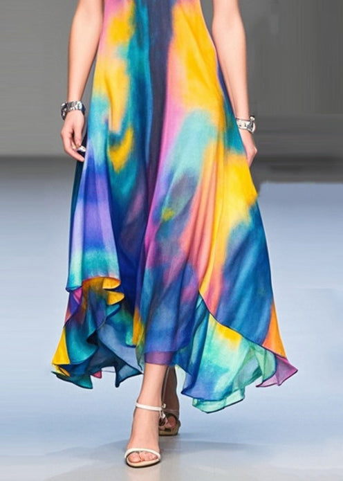 Tie Dye Exra Large Hem Chiffon Maxi Dress Summer