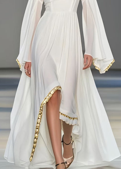 White Exra Large Hem Chiffon Robe Dresses Flare Sleeve