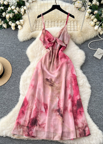 Red Tie Dye Chiffon Beach Dress Summer