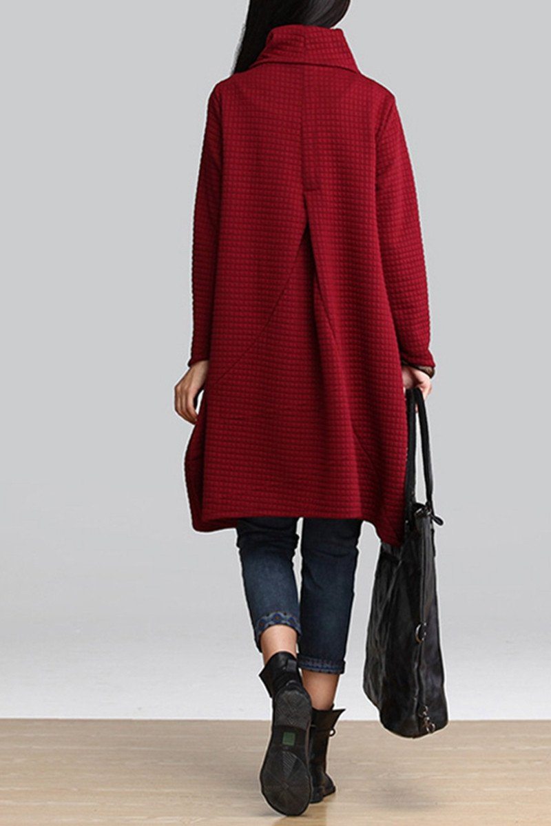 Red Art Warm Loose Dress Tops