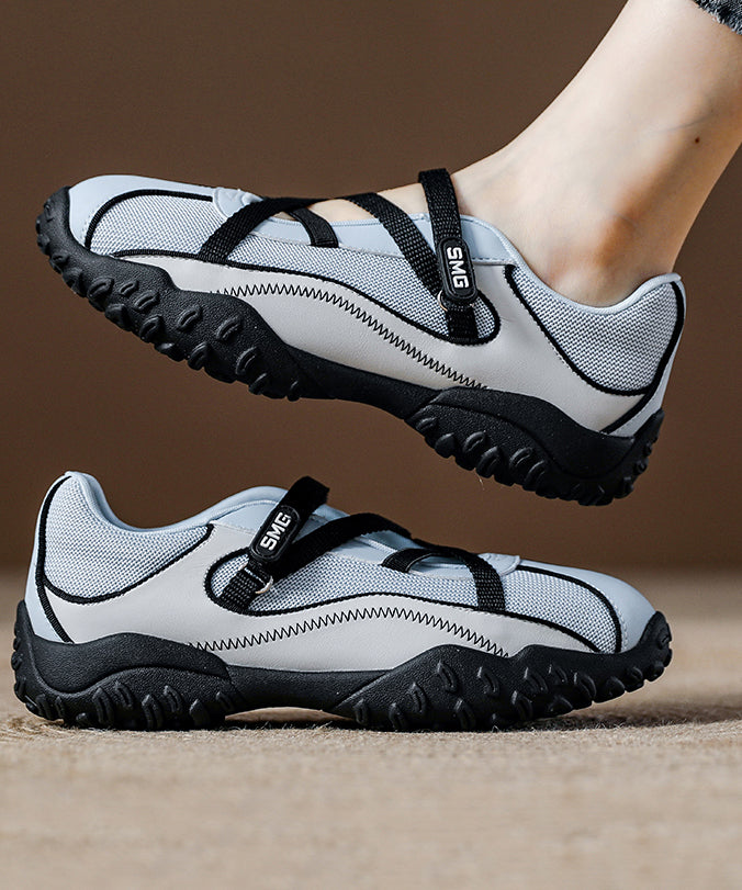 Blue Breathable Mesh Flat Shoes for Splicing Cross Strap