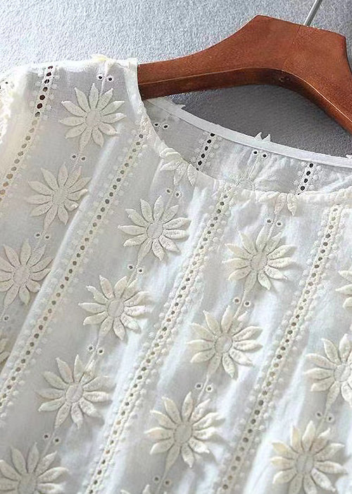 Apricot Embroidered Hollow Out Cotton Top Half Sleeve