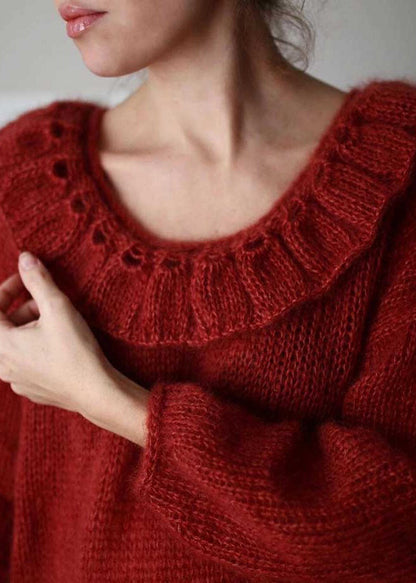 Red Peter Pan Collar Oversized Knit Pullover Winter