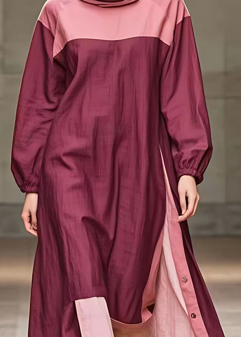 Red Side Open Long Dresses Long Sleeve