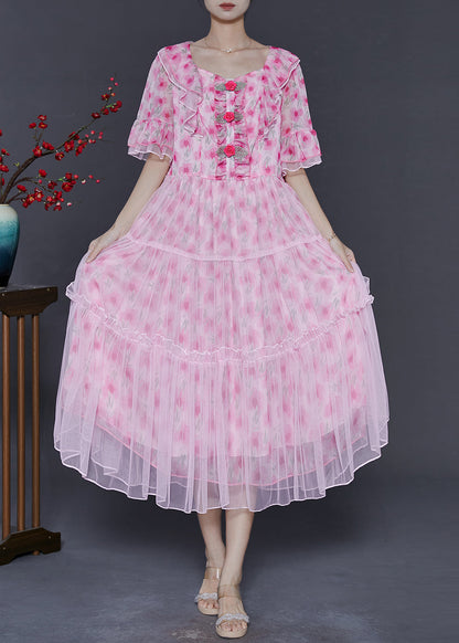 Pink Ruffled Chiffon Dresses Summer