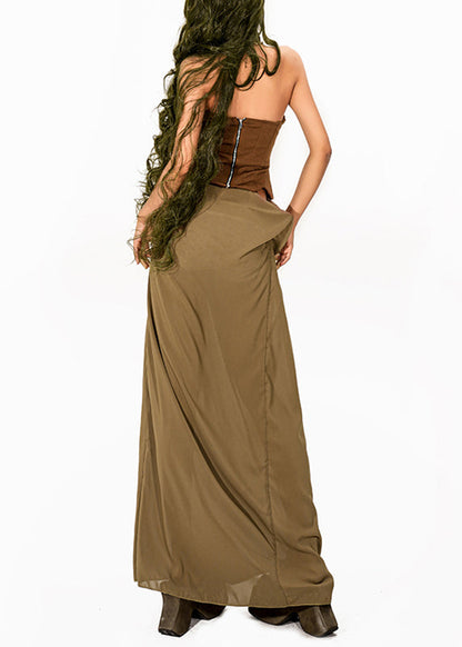 Original Design Colorblock Cold Shoulder Patchwork Maxi Dresses Sleeveless