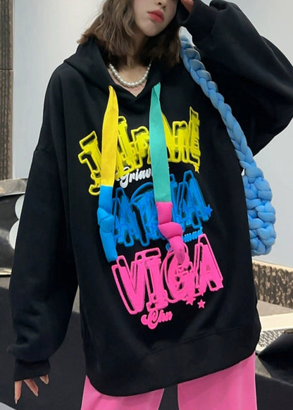 Style Fluorescent Green Graffiti Hooded Sweatshirt Spring