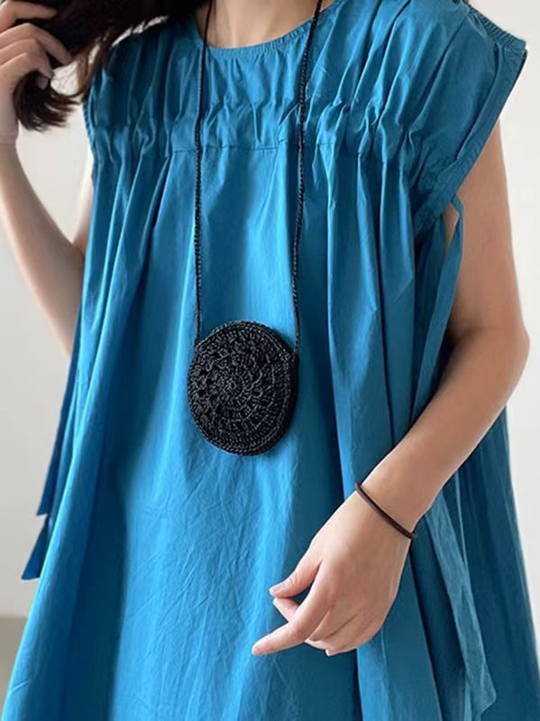 Drawstring Flying Sleeves A-line Blue Dress