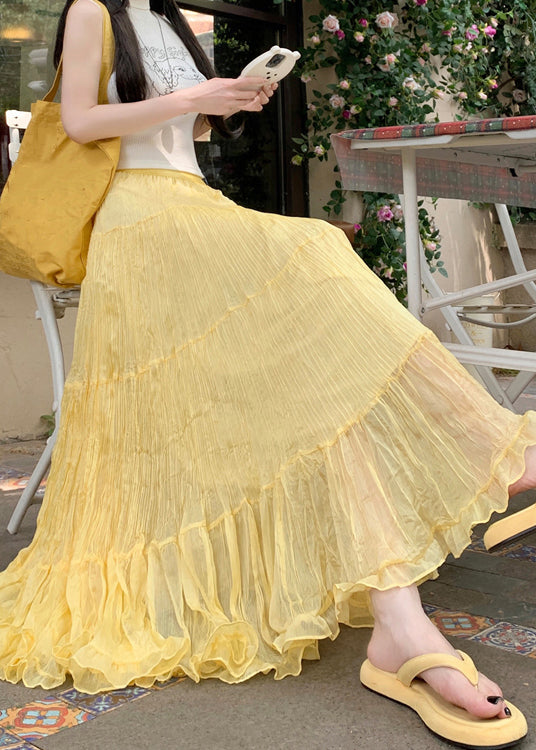 New Yellow Wrinkled Tulle Skirts Summer