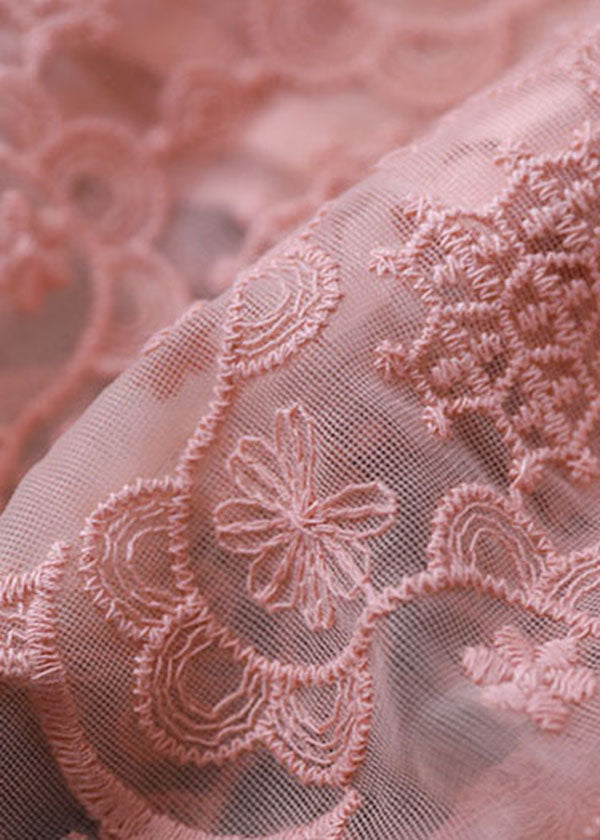 French Pink Embroidered Cotton Loose Cardigans Long Sleeve
