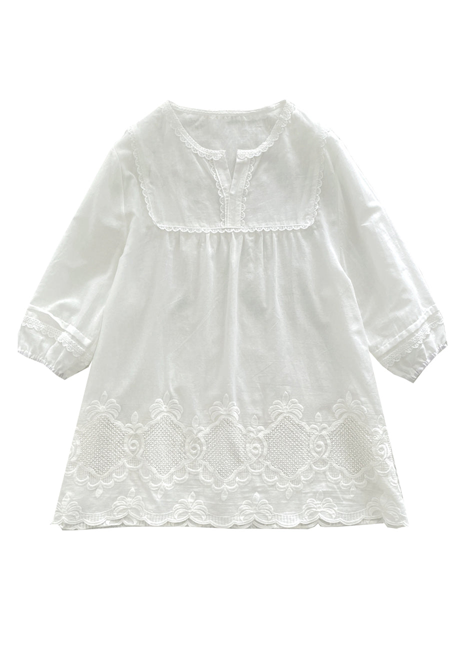 Style Apricot O-neck Lace Patchwork Hollow Out Shirt Half Sleeve