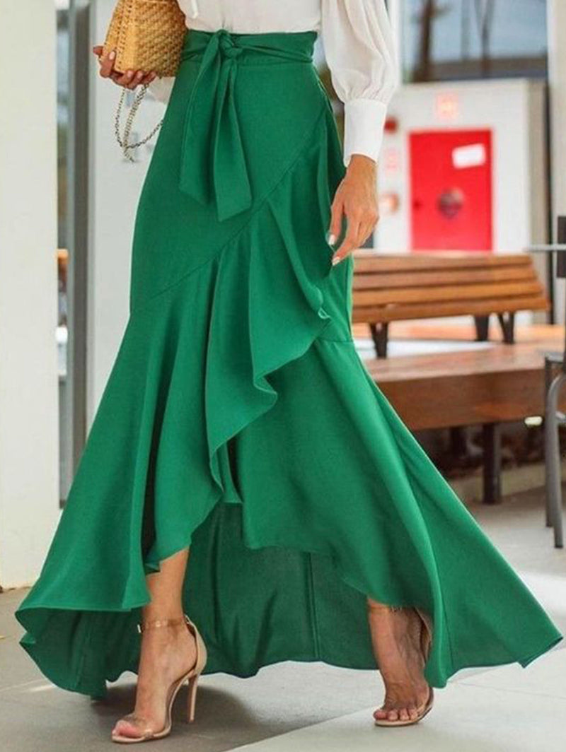 Plain Color Spliced Ruffle Mermaid Skirt