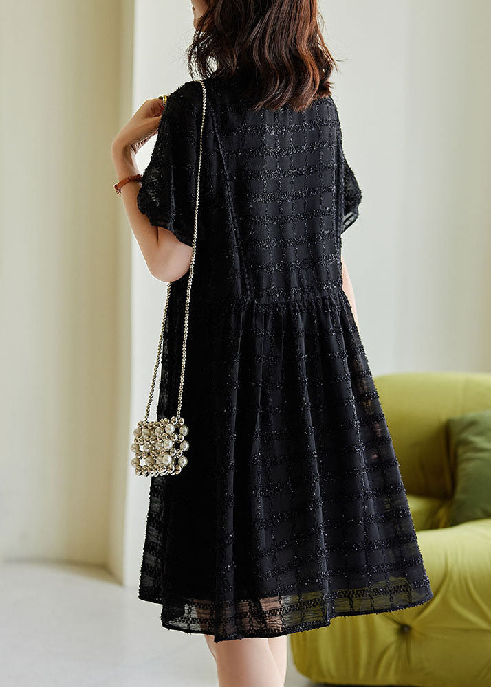 Black Tasseled Plaid Chiffon Dress Summer