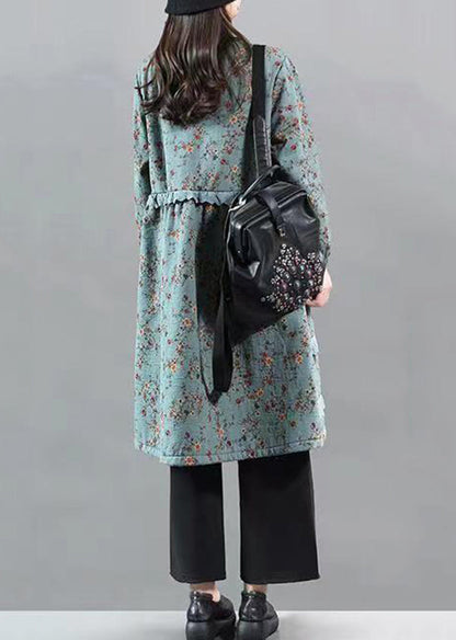 Blue Ruffled Lace Patchwork Warm Fleece Coat Fall