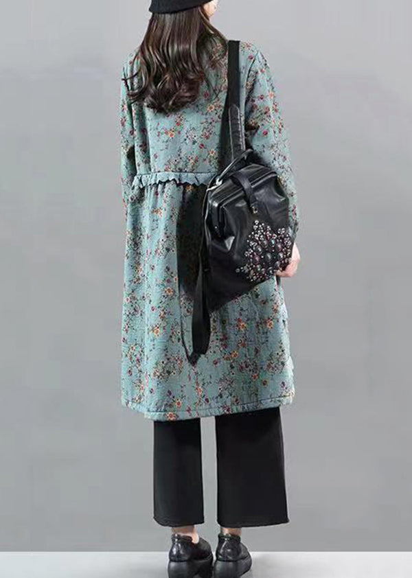 Blue Ruffled Lace Patchwork Warm Fleece Coat Fall