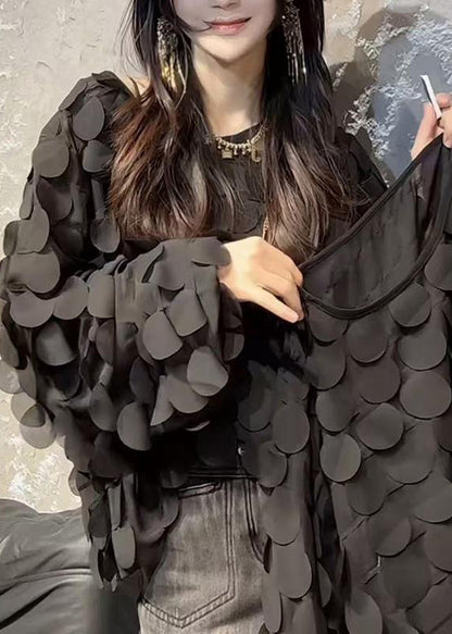 Black Oversized Chiffon Top Spring