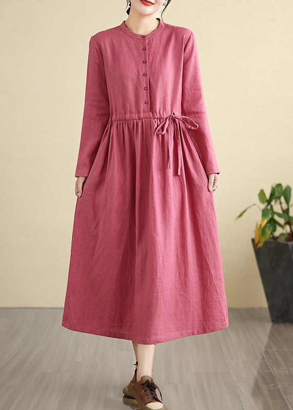 Rose Cinched Linen Holiday Dress Fall