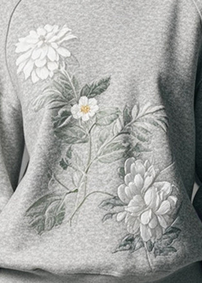 Modern Grey O-neck Print Sweatshirts Fall