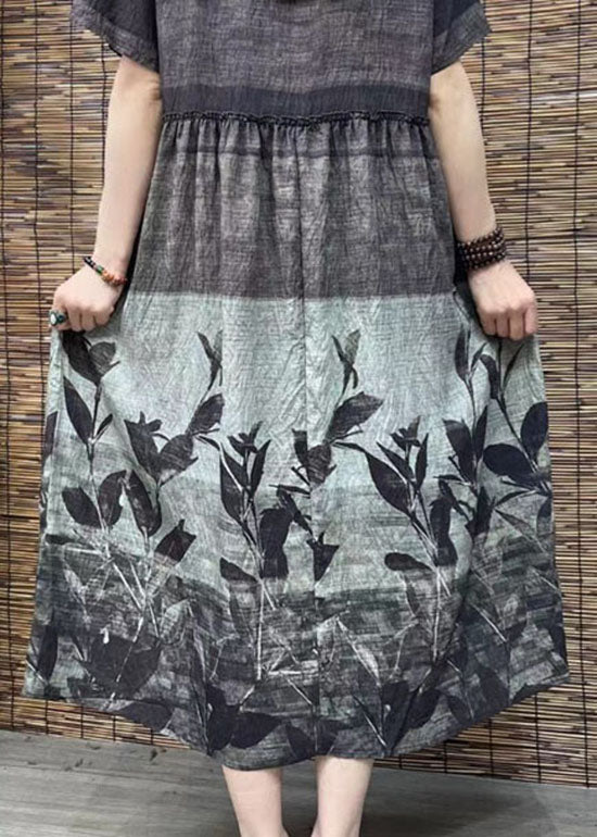 O Neck Print Patchwork Cotton Dress Summer