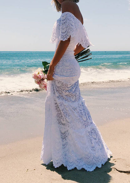 Style White Cold Shoulder Lace Dresses Summer