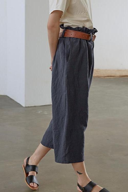 Linen Design Blue Pants Summer Loose Trousers