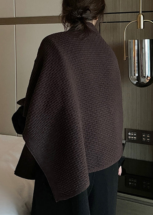 Black Button Hollow Out Knit Cape Coats Spring