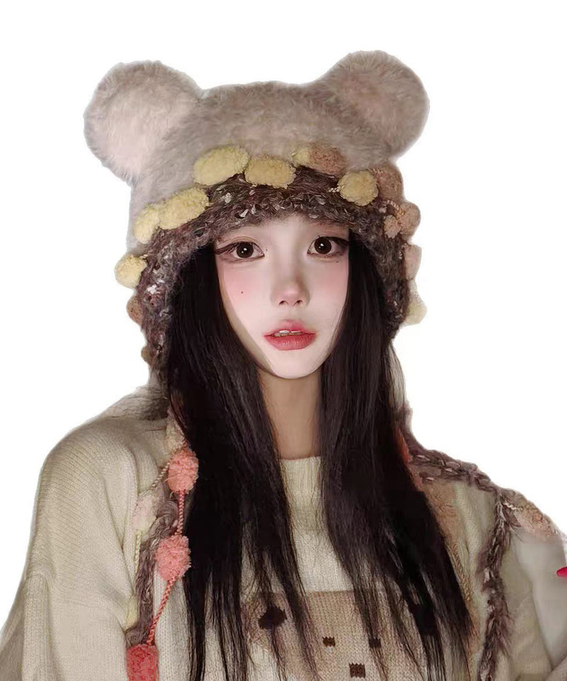 Korean Versatile Pink Warm Thick Fur Knitted Hat