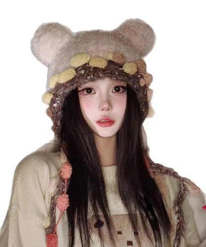 Korean Versatile Pink Warm Thick Fur Knitted Hat