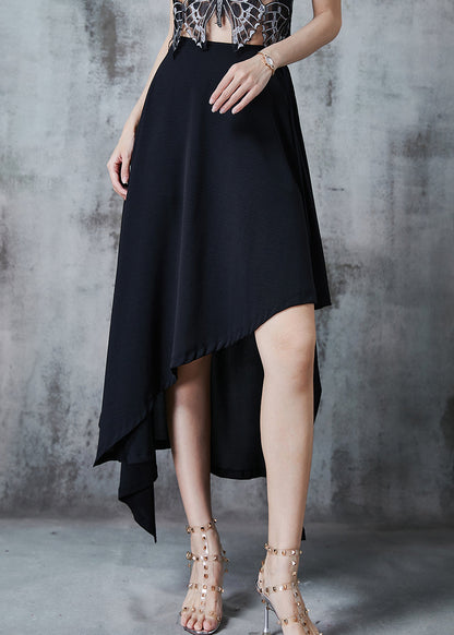 Black Asymmetrical Silm Fit Chiffon Skirt Summer