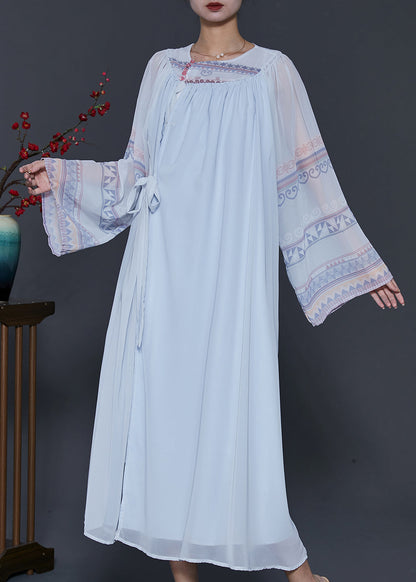Style Sky Blue Oversized Lace Up Chiffon Dress Summer