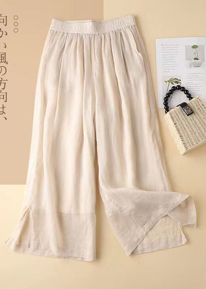 Lavender Elastic Waist Side Open Linen Straight Pants Summer