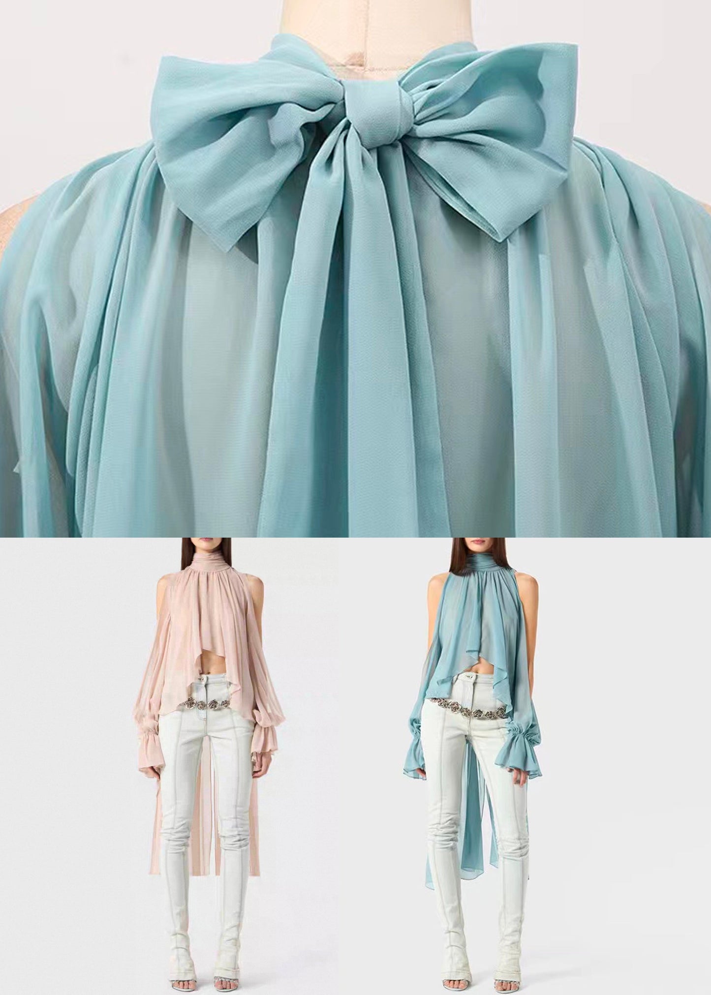Pink Lace Up Chiffon Fall Shirt Asymmetrical