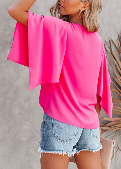 Simple Rose V Neck Cotton T Shirt Summer