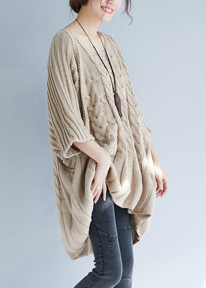 Loose Black O-neck Low High Design Cozy Cotton Knit Sweater Tops Batwing Sleeve