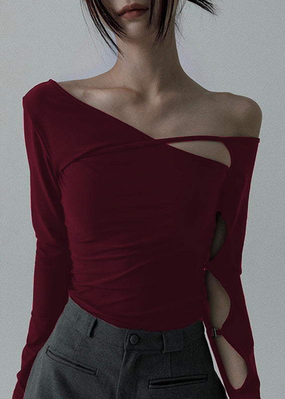 Black Asymmetrical Hollow Out Cotton Dance T Shirt Spring