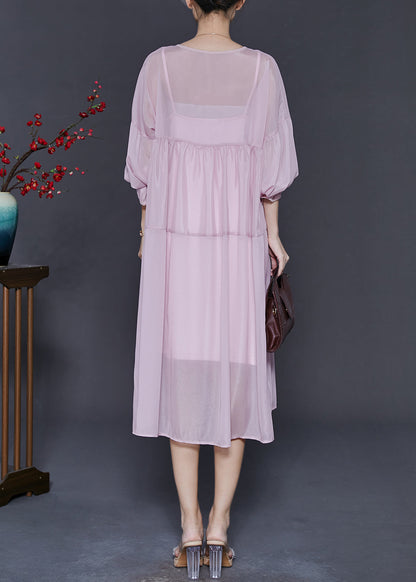 Pink Oversized Draping Chiffon Dresses Two Piece Set Summer