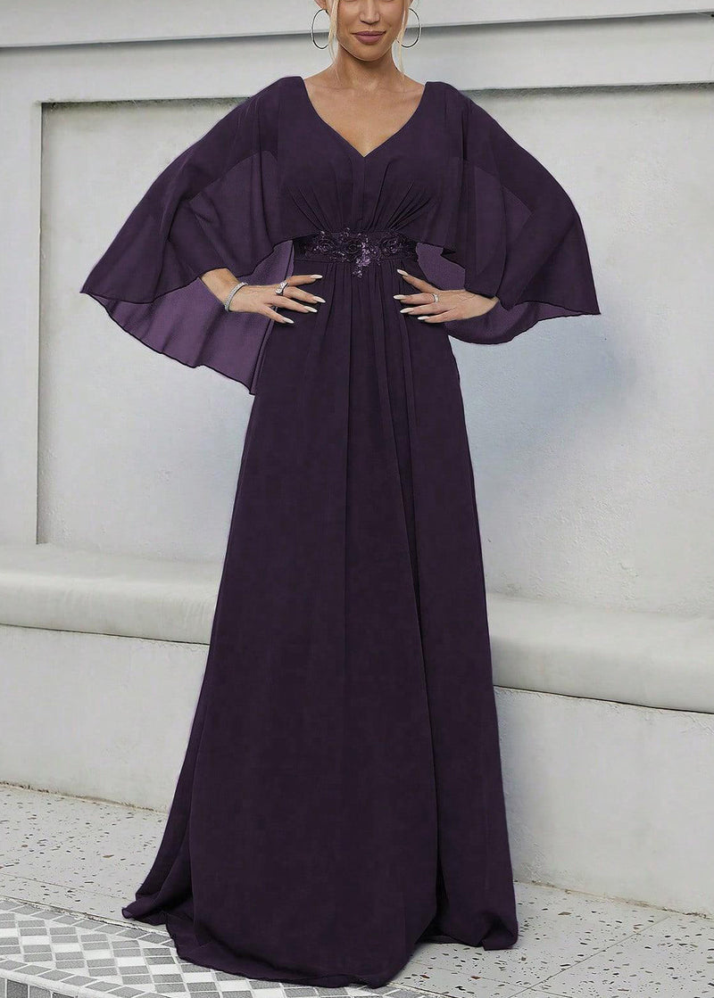 Dark Purple Sequins High Waist Maxi Dress Batwing Sleeve