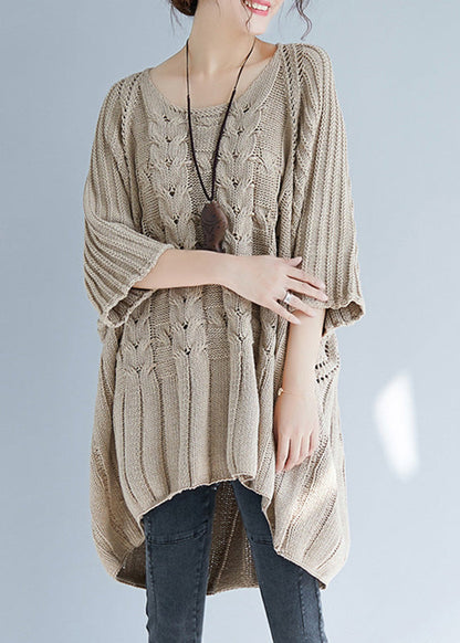 Loose Black O-neck Low High Design Cozy Cotton Knit Sweater Tops Batwing Sleeve