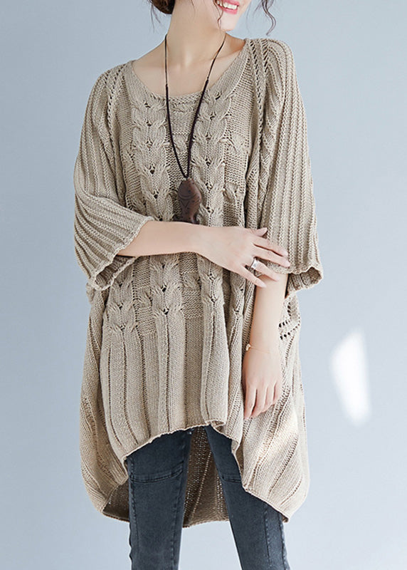 Loose Black O-neck Low High Design Cozy Cotton Knit Sweater Tops Batwing Sleeve