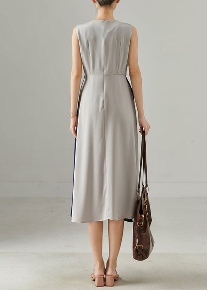 Grey Elastic Waist Patchwork Chiffon Holiday Dress Summer