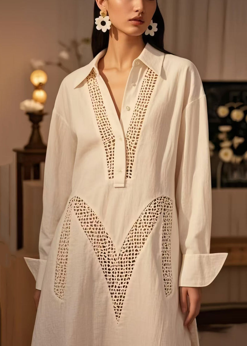 White Hollow Out Cotton Maxi Dresses Spring