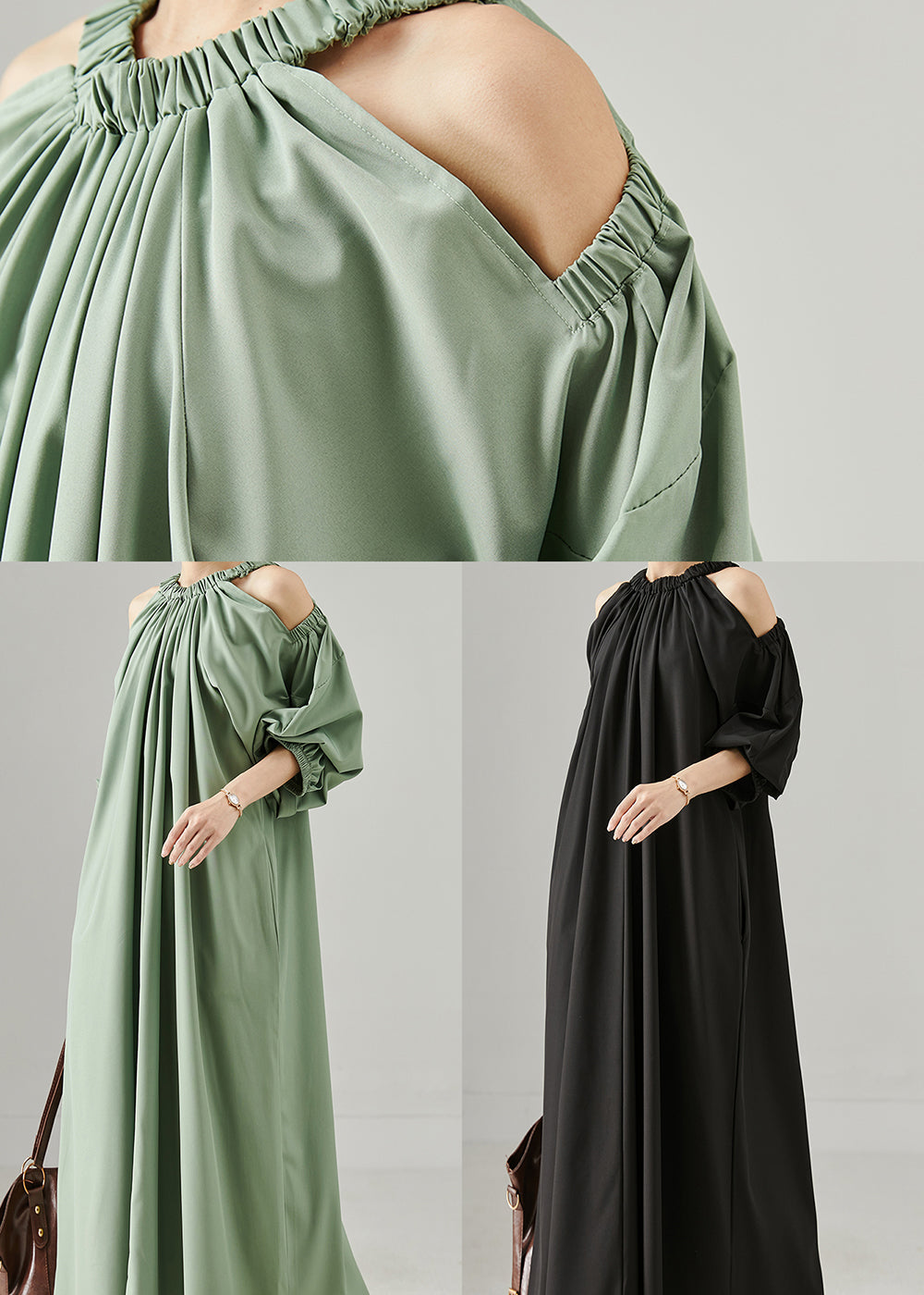 Black Cold Shoulder Oversized Cotton Dresses Spring