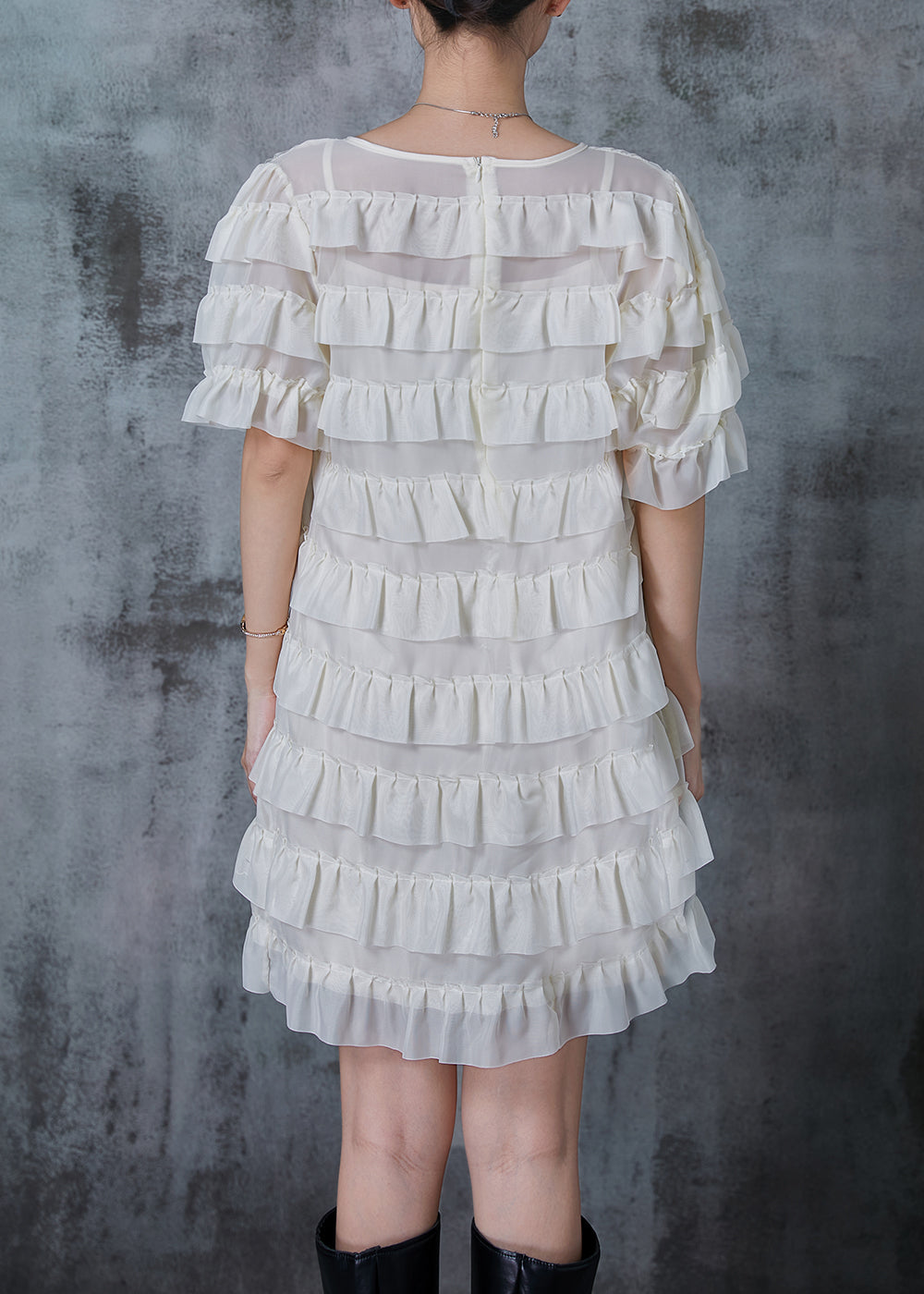 White Ruffles Layered Chiffon Mini Dresses Summer