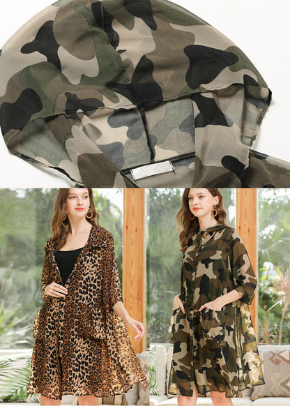 Leopard Chiffon Upf 50+ Cardigan Hooded Pockets Summer