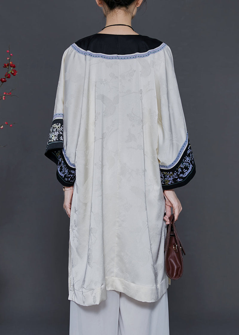 Apricot Oversized Jacquard Silk Oriental Dress Summer