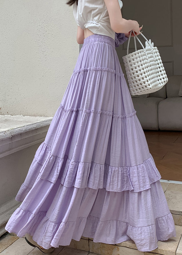 Purple Patchwork Cotton Summer Maxi Skirts Ruffled