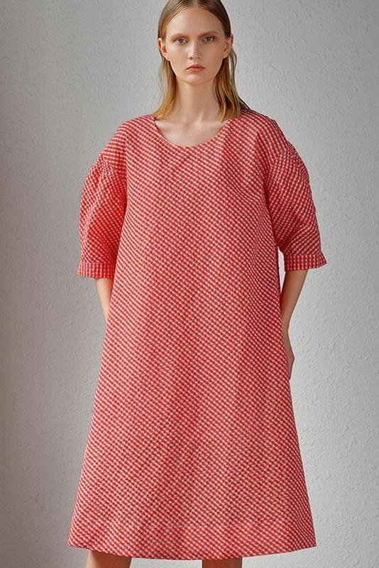 Limited Stock- Plaid Round Neck Midi Dress