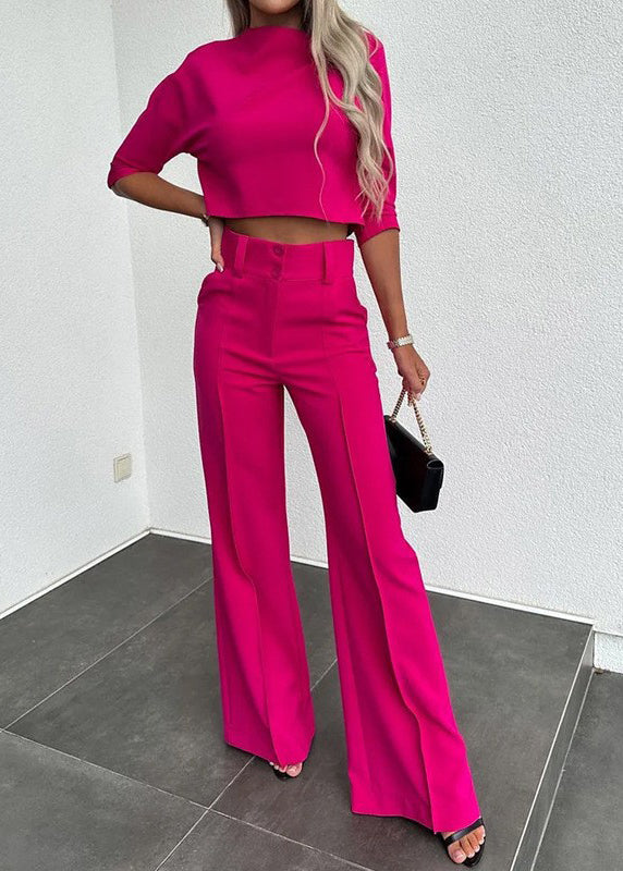 Modern Black Top and Wide Leg Pants Two Pieces Set Fall