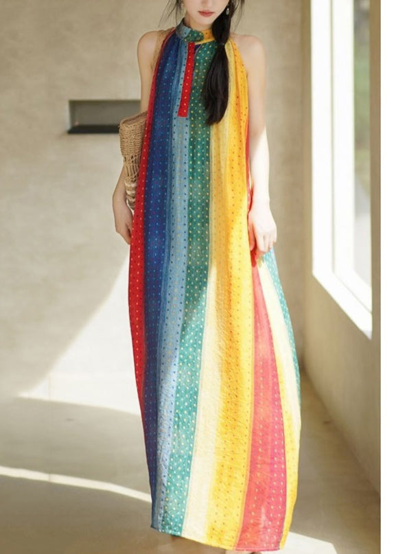 Rainbow Dot Pockets Long Dress Sleeveless